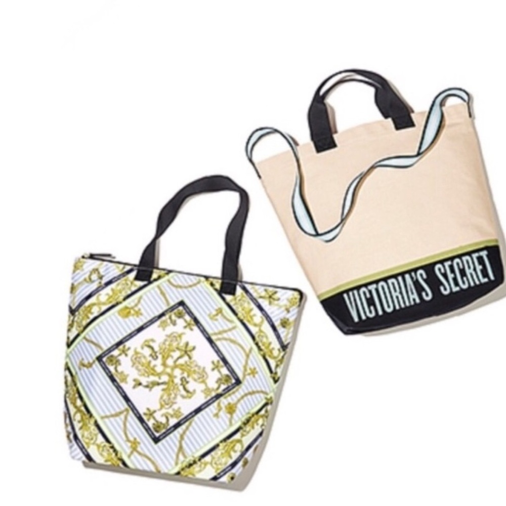 NWT- Victoria's Secret Black and Cream Tote Bag Set